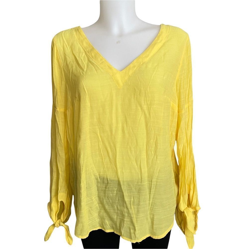 ANTHROPOLOGIE MAEVE VERONA YELLOW V NECK LONGSLEEVE TOP,  TIE ON CUFFS sz medium